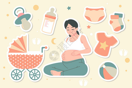 宝宝母亲孕妇和婴儿用品插画
