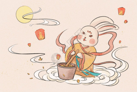 中国风中秋节节日兔子插画GIF祥云高清图片素材