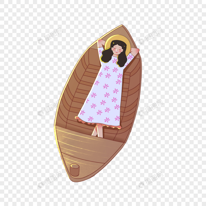 躺在船上的女孩图片