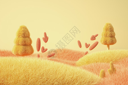 黄色清新植物秋天毛绒树木背景设计图片