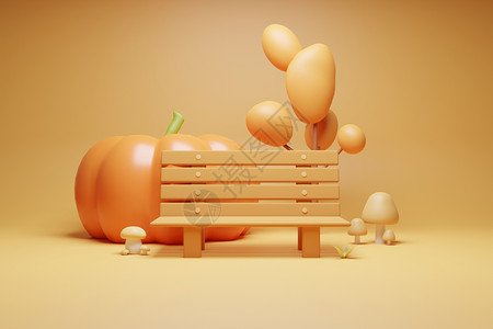 树根上面蘑菇3D创意秋季场景设计图片