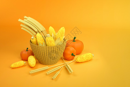 秋天丰收玉米C4D秋收场景设计图片