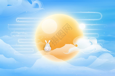 玉兔抱月清新简约中秋背景设计图片