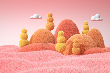 粉色的树秋季毛绒山峰背景设计图片