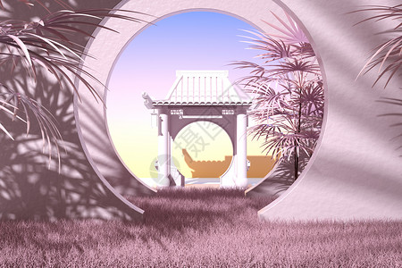 中式庭院背景图片