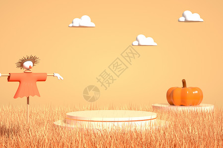 秋收的季节秋天草地黄色简约电商展台设计图片