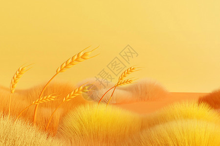 毛绒质感blender秋天小麦毛绒场景设计图片