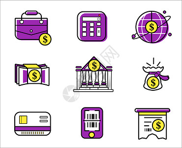 银行支付紫色线面金融图标插画