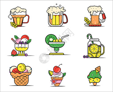樱桃果汁卡通描边饮品食物图标icon插画
