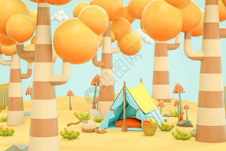 帐篷插画秋天森林露营场景设计图片