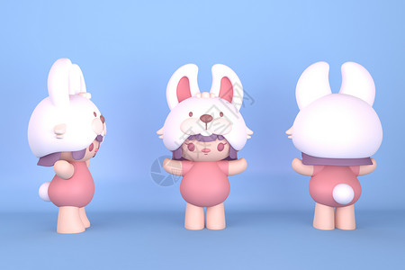 可爱女孩兔子C4DIP模型背景图片