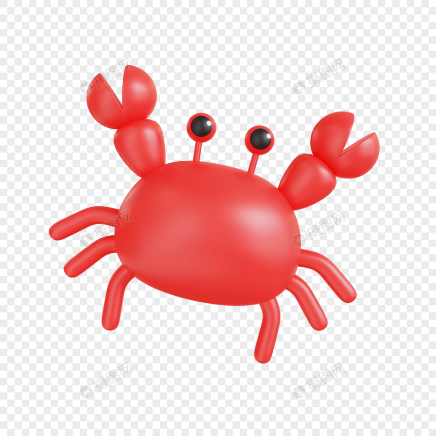 餐饮美食红色大闸蟹3D渲染生鲜螃蟹元素3D元素图片