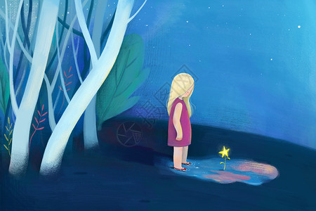 星星和小女孩祈祷和平的小女孩插画