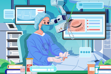 为患者服务替患者着想医疗插画医生操作仪器为患者进行眼部精确手术插画