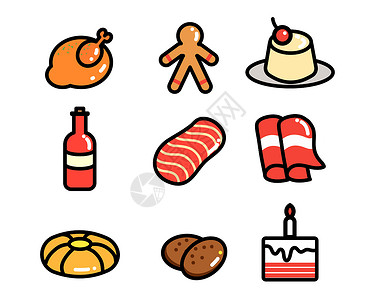 彩色食品彩色ICON圣诞食物图标插画