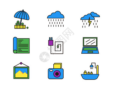 雨天图标多色生活气候图标插画