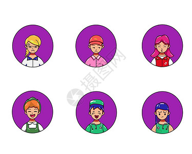 疲累的家政人员紫色可爱男医生职业女人物头像SVG图标元素插画