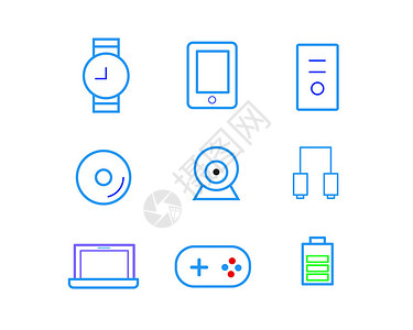 游戏笔记本电脑蓝色生活用品线条矢量元素插画