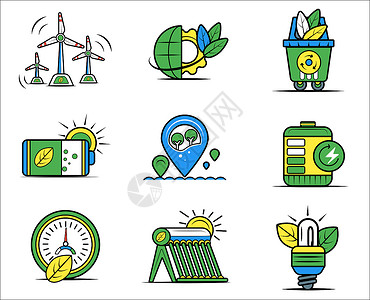 垃圾分类环保环保节能绿色扁平图标插画