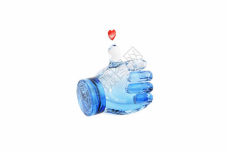 小蓝瓶创意C4D渐变酸性玻璃点赞手势3D立体GIF高清图片
