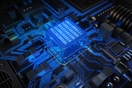 蓝色科技立体芯片科技背景设计图片