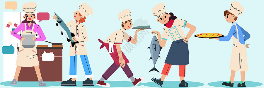 中餐厅宣传单svg人物插画职业西餐中餐厅厨师厨房烹饪插画