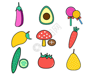 吃西红柿多色蔬菜水果食物主题食物矢量元素套图插画