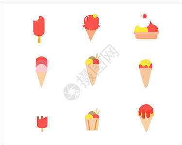 美食菜单三折页彩色图标食物冰淇淋甜筒甜品美食元素套图svg图标插画