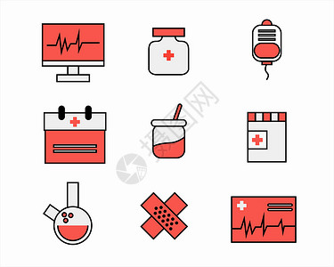 红色医疗主题救护车吊瓶药警报创可贴元素套图svg图标图片