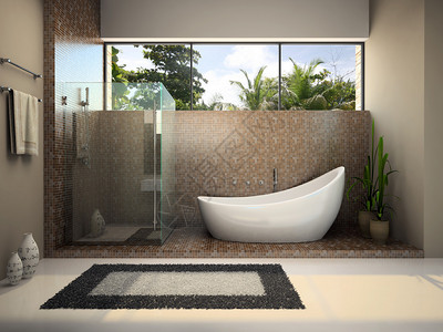 莱舍诺蒂现代浴室3D渲染的内部设计图片