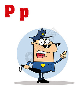 有趣的卡通字母警察与字母C图片