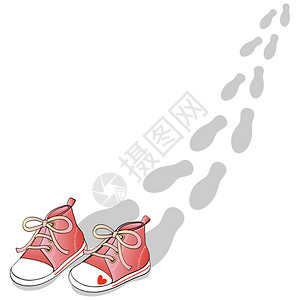 本矢量图解描述一双红鞋和留下的步行脚足高清图片