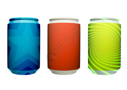 三罐颜色绿色橙色和蓝色三图片