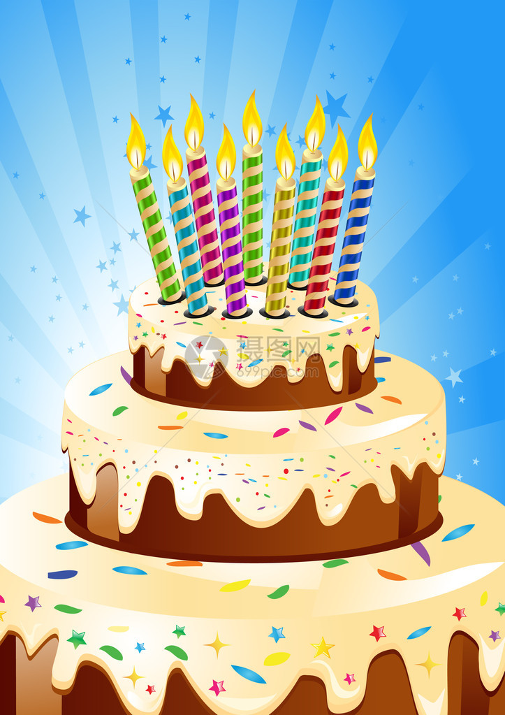 生日蛋糕和蜡烛插图图片