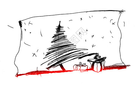 它是黑色的圣诞树红草图图片