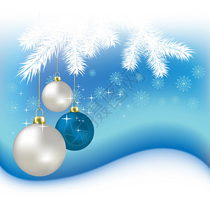 西宁甜枣蓝色背景中的圣诞球和雪花插画