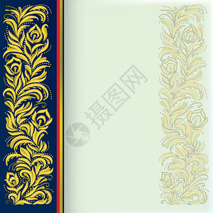 蓝色金花卉装饰的抽象背景图片