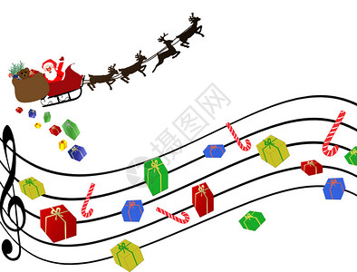用礼物代替音符的音乐圣诞背景和送圣诞礼图片