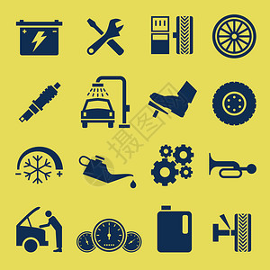 奥沃尔一组汽车维修和服务图标插画