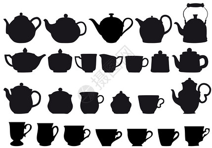 咖啡和茶壶带有杯子图片