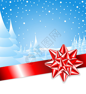 红丝带蝴蝶结背景中的圣诞景观图片