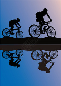 两个户外骑自行车者剪影的插图图片