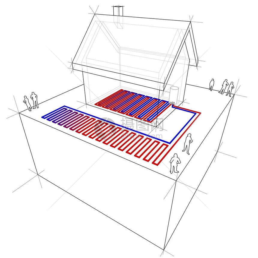 热泵图平面热泵结合地暖低温供暖系统图片
