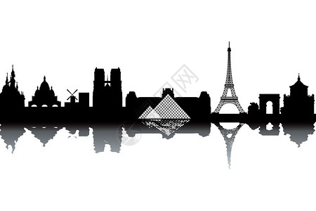巴黎天际线黑白插图图片