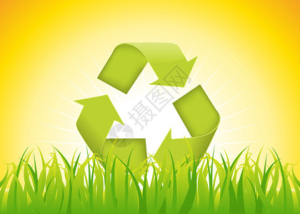 能源消耗以夏季背景草地和闪光阳为代表的可回收生态符插画