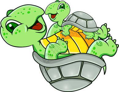 母龟和小龟玩耍的矢量图解图片