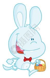 快乐蓝兔带着复活节鸡蛋跑在一篮子图片