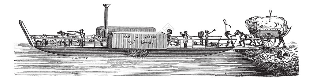 蒸汽拖船与乘客的旧雕刻插图工业百科全书EO拉米图片