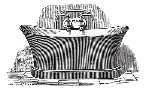 全铜水龙头为公众洗澡而建立的铜浴缸的旧刻画插图插画