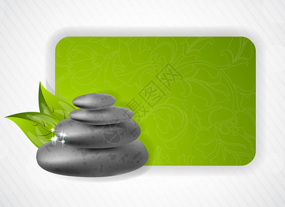 带有灰色石头的水疗概念绿卡背景图片